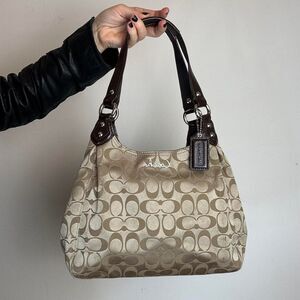 Coach Vintage Y2K 2000s Signature Canvas and Genuine Brown Leather Hobo Bag